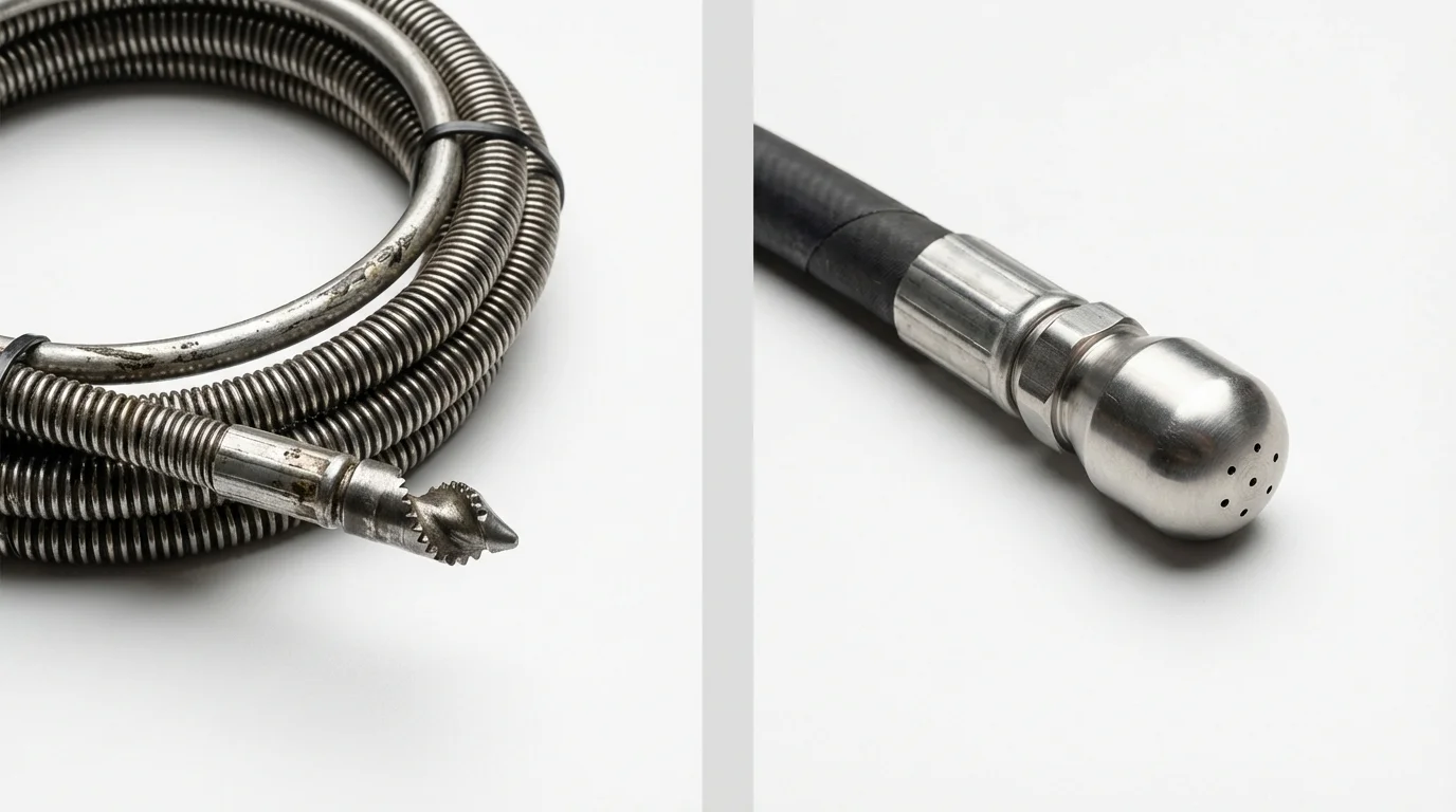 Drain snake cable and hydro jetting nozzle used for drain cleaning in Buffalo, OK