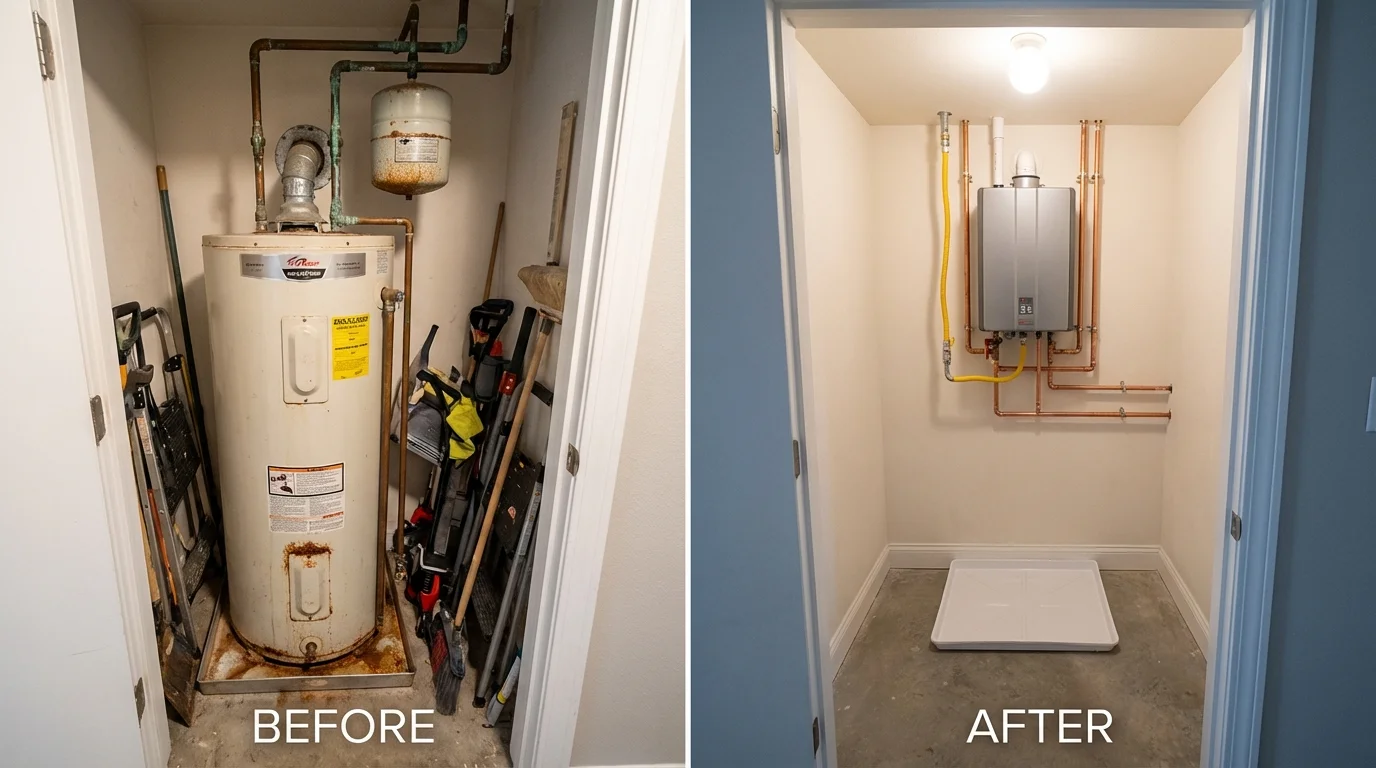 Tank water heater versus wall-mounted tankless unit comparison for Buffalo, OK homeowners