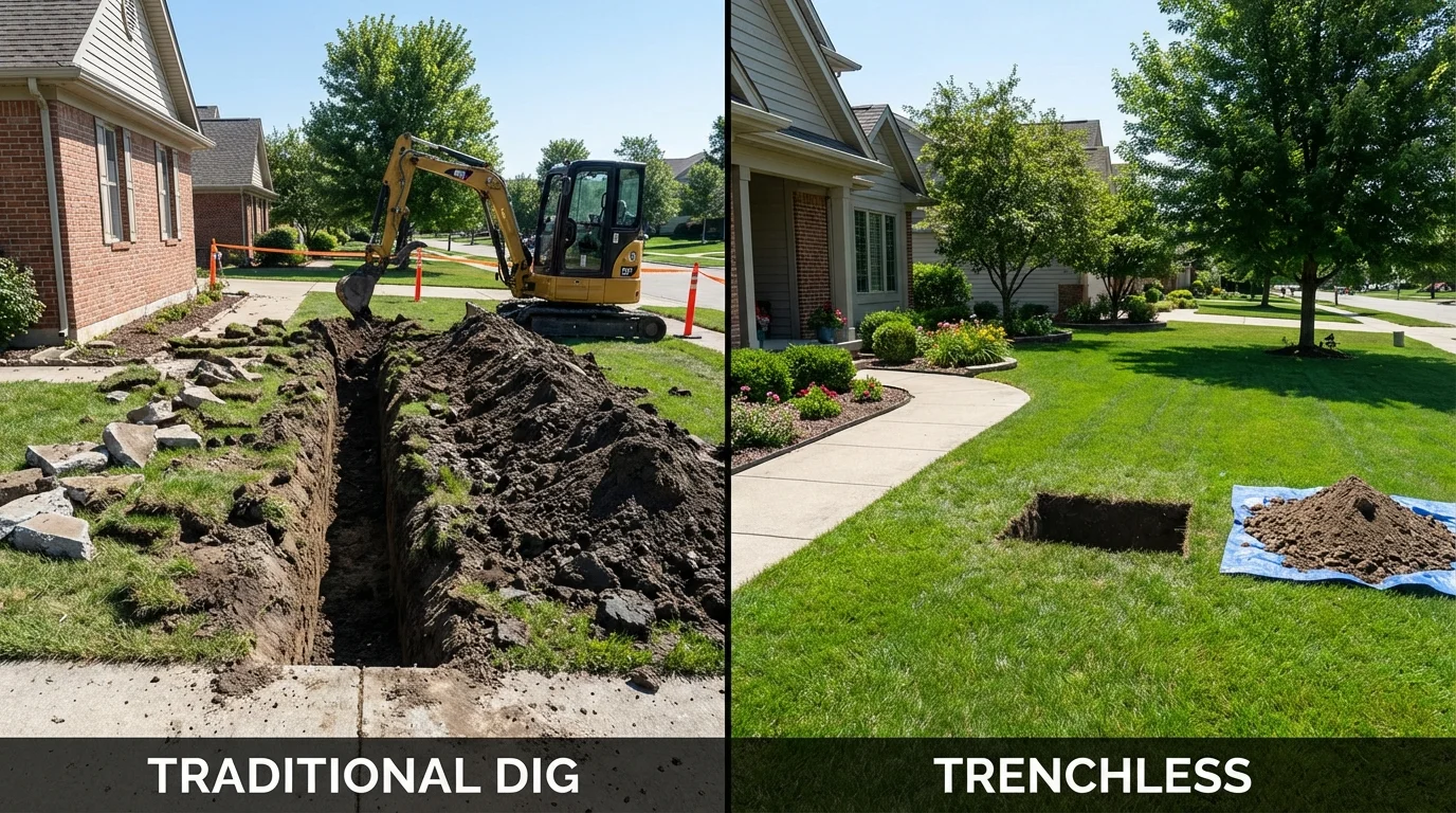 Trenchless sewer repair with minimal yard damage versus traditional excavation in Buffalo, OK
